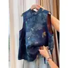Ropa de Mujer de Comercio Exterior, Nuevo Estilo Chinoiserie, Retro, Estilo Occidental, Gama Alta, Elegante, Chaleco Azul, Top Único y Hermoso para Principios de Primavera