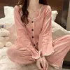Pijama de otoño 2022 para mujer, pantalones de manga larga, cárdigan holgado, traje coreano dulce y lindo para chica, ropa de casa