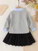 Ropa para Niñas Bebés: Ropa europea y americana para niños de Amazon, cuello azul, sudadera gris de manga larga + falda corta negra