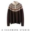 Novo Suéter de Cashmere Fair Isle para Mulheres, Tricô Jacquard Vintage, Solto e Versátil, Quente para Outono e Inverno