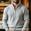 Jaqueta Cardigan Tricotada Vintage Masculina Transfronteiriça com Zíper, Gola Alta, Suéter Tricotado, Nova Peça Masculina de Inverno 2026