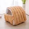 Nido para Gato de Lino con Agujero y Felpa, Adecuado para Todas las Estaciones, Extraíble y Lavable, Bolsa de Dormir Semicerrada, Nido de Mascota de Invierno, Jaula para Gato