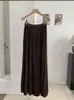 KEKEZOON Estilo Elegante Saia Plissada com Caimento Feminina Cintura Alta Plissada Barra Larga Emagrecimento Cor Sólida Saia Longa 9074
