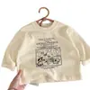 Camiseta infantil de manga comprida, novos estilos de primavera e outono, tops da moda para meninos e meninas, camiseta básica versátil casual de desenho animado