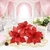 Flores Decorativas Navideñas en Varios Colores, Flores Artificiales de Tela, Decoraciones Festivas con Brillo y Lentejuelas, Flores Decorativas Navideñas