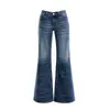 Calça jeans flare vintage, cintura baixa, desgastada, com caimento relaxado, calça azul vintage comprida, comprimento estendido, com acabamento em pele de coelho