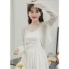 Verano con vestido de tirantes ropa de protección solar cárdigan para mujer chal de malla fina cubierta exterior de gasa top corto chaqueta