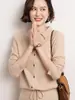 Cardigan de Cashmere com Gola Polo Novo Estilo Primavera e Outono Feminino Manga Longa Cor Sólida Solto Tricô Camisa Suéter Jaqueta Top