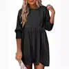 Ropa de Mujer Transfronteriza Europea y Americana 2026 Amazon Shein Cuello Redondo Cintura Ajustada Puños Plisados Vestido Casual
