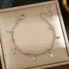 Pulseira de Aço Titânio Elegante Simples de Luxo Estilo Coreano com Design Integral para Mulheres Joia Transfronteiriça de Alto Padrão com Cravação de Diamantes Trevo de Quatro Folhas que Não Desbota