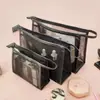Bolsa organizadora de viagem transfronteiriça, necessaire de malha transparente, bolsa de higiene pessoal portátil e simples, porta-batom de grande capacidade