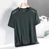 Fabricante Original Camiseta Masculina de Seda Gelada de Manga Curta Masculina Verão Cor Pura 2024 Alta Elasticidade Secagem Rápida Esportiva Casual Camiseta de Meia Manga