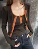 Nuevo top tipo camisola abotonado y plisado estilo coreano, camiseta de manga larga color block, cárdigan y conjunto de dos piezas falsas - un atuendo a la moda