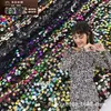 Tela Bordada Nueva de Poliéster con Base Negra y Lentejuelas de Colores, Agujeros en el Borde de 7 mm, Adecuada para Desfiles de Moda, Malla de Poliéster con Bordado Multicolor