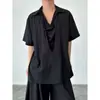 Camisa de manga corta de diseño a medida estilo chino nuevo estilo Yamamoto para hombre, fina de verano, color liso oscuro, top tipo dos piezas falso con cuello