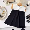 Vestido Preto de Verão Novo Estilo Coreano para Meninas, Sem Mangas, Gola Xale, Vestido Elegante para Meninas, Atacado de Roupas Infantis Transfronteiriças