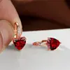 Pendientes de corazón de moda color esmeralda estilo europeo y americano con circonita cúbica, pendientes de cobre chapados en oro, pendientes de botón para mujer
