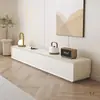 Mueble de TV Moderno Minimalista Sala de Estar Hogar Apartamento Pequeño Estilo Crema Madera Maciza Mueble de TV de Pie Combinación con Mesa de Café