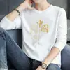 Camiseta de manga comprida masculina primavera e outono fina casual moda top interno tamanho plus size roupas de outono masculinas para adolescentes