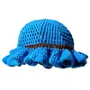 Sombrero de Pescador Calado Tejido a Mano con Ganchillo para Mujer, Gorro de Punto Rayado de Color Contrastante con Volantes, Sombrero Tejido para Proteger del Sol en Viajes de Verano