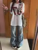 Camiseta de Manga Corta de Algodón Puro con Estampado de Letras, Estilo Americano, Nueva, Holgada, Versátil para Mujer, Verano, Retro, Casual, Tops para Pareja, Camiseta