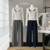 Pantalones Casuales de Pierna Ancha, Holgados, con Cordón Elástico, Línea de Estilo de Vida Relajado para Mujer, Pantalones Deportivos de Primavera y Otoño, Gris Jaspeado, Azul Marino, Otros Colores