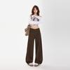 Retro Americano Otoño e Invierno Recomendación Principal Versátil Rico Café Rojo Ladrillo Caqui Claro Marrón Pantalones Largos y Longitud Extendida