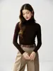 Nuevo Estilo de Otoño Suéter 100% Lana Peinada Fina Yangzi para Mujer Cuello Alto Estilo Simple para el Trabajo Capa Base de Punto Capa Base