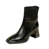 Botas Novas de Salto Grosso Outono/Inverno 2025 para Mulheres, Botas Pretas de Salto Alto, Zíper Traseiro, Botas de Cavaleiro Elásticas com Efeito Emagrecedor