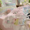 Conjunto de cuatro piezas de encaje de algodón puro estilo princesa coreana, conjunto de tres piezas de funda de edredón para dormitorio de algodón lavado estilo fresco y cremoso de Instagram