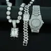 Collar Pulsera Reloj Set Colgante Rectangular de Piedra Preciosa Corazón de Océano Retro Regalo de Alta Gama para Hombres