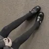 Versão em Couro de Vaca~Couro Genuíno Estilo Britânico Fivela de Metal Mocassins Femininos Bico Redondo Salto Bloco Sapatos Únicos Academia Solado Grosso Sapatos Pequenos de Couro JK