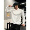 Suéter de malha texturizada estilo Old Money, camiseta masculina com gola Henley, blusa de manga longa solta para primavera e outono, top com botões