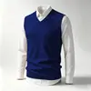 Chaleco de punto sin mangas con cuello en V para hombre, suéter cálido de otoño e invierno, chaleco de lana de color liso, camiseta interior
