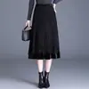 Falda midi elástica con ribete de encaje para mujer, nueva colección otoño 2026, de cintura alta, que cubre la cadera, falda fluida de línea A