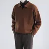 Suéter retrô de gola para outono e inverno, estilo coreano, para homens, gola V grossa, caimento relaxado, malha casual de manga comprida para usar como base