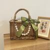 Cesta de presente portátil bolsa de palha de rattan bolsa de palha trançada à mão bolsa de pérola bolsa feminina para fotografia de viagem de férias na praia