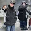 Chaqueta de Trabajo con Capucha y Bloques de Color para Niños, Temporada de Primavera y Otoño, Chaqueta de Moda de Corte Holgado para Niños Mayores, Versátil Abrigo de Otoño Estilo Coreano