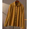 Camisa de Manga Longa Casual Elegante em Malha de Algodão Confortável Estilo Japonês Textura Estilo Francês Gola Dupla para Mulheres