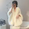 Estilo Nuevo Otoño e Invierno Elegante Suave Chal Capa de Lana Color Sólido Imitación Piel de Conejo Rex Chaqueta Cardigan Tejida Talla Grande para Mujer