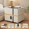 Mesa de cabeceira inteligente de madeira maciça suspensa, design moderno simples para quarto, com trava, sem necessidade de instalação, armazenamento, uso doméstico, armário de cabeceira de piso