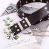 Cinturón de PU de doble hilera con ojales de aire para mujer, estilo punk, estilo coreano, cadena de moda, cinturón ancho decorativo para mujer