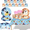 Nuevas Banderas de Cumpleaños con Tema de Fiesta de Bluey, Platos de Papel, Vasos de Papel, Vajilla Desechable con Temática de Dibujos Animados, Cuchillos, Tenedores y Cucharas