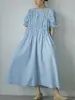 Vestido Largo Kaneko Estilo Japonés Manga Abullonada Cintura Ajustada para Mujer, Vestido Azul Adelgazante Línea A, Vestido Holgado Retro Japonés