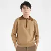 Suéter de malha de alta qualidade, novo estilo de outono, color-block, gola polo, meio zíper, manga longa, jaqueta suéter casual da moda masculina