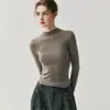 Suéter de lana sin costuras de una sola línea, lavable a máquina, para mujer, cuello medio alto, tejido fino, corte ajustado, capa base