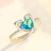 Yihua Anel de diamante em formato de coração com golfinho duplo mais vendido, abertura criativa, conjunto de micro safira, anel de amor com golfinho