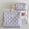Bolsa de Cosméticos Acolchada a Cuadros Bolsa de Almacenamiento de Cosméticos de Gran Capacidad Bolsa de Tocador Portátil Linda Bolso de Mano para la Muñeca de Algodón