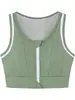 Ropa de yoga para mujer, chaleco de cremallera frontal color block de moda con almohadillas en el pecho, top tipo racerback con orejas de gato, almohadillas fijas en el pecho que no se mueven