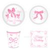 Mm329 Vajilla Lazo Rosa Vajilla Fiesta Navideña 8 Personas Juego de 4 Piezas Plato de Papel de Princesa Vaso de Papel Tisú